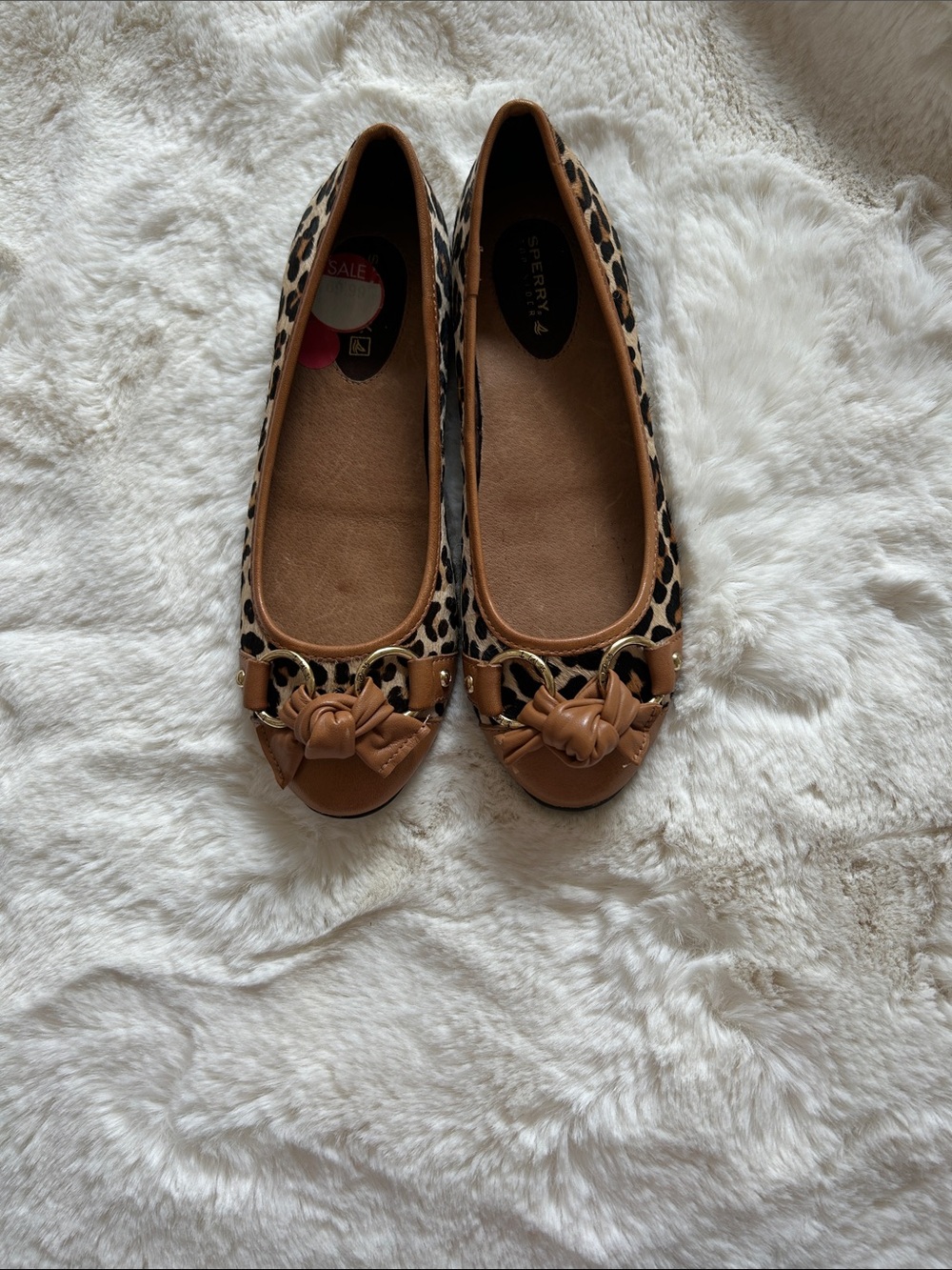 Sperry Leopard Print Ballet Flats with Tan Trim